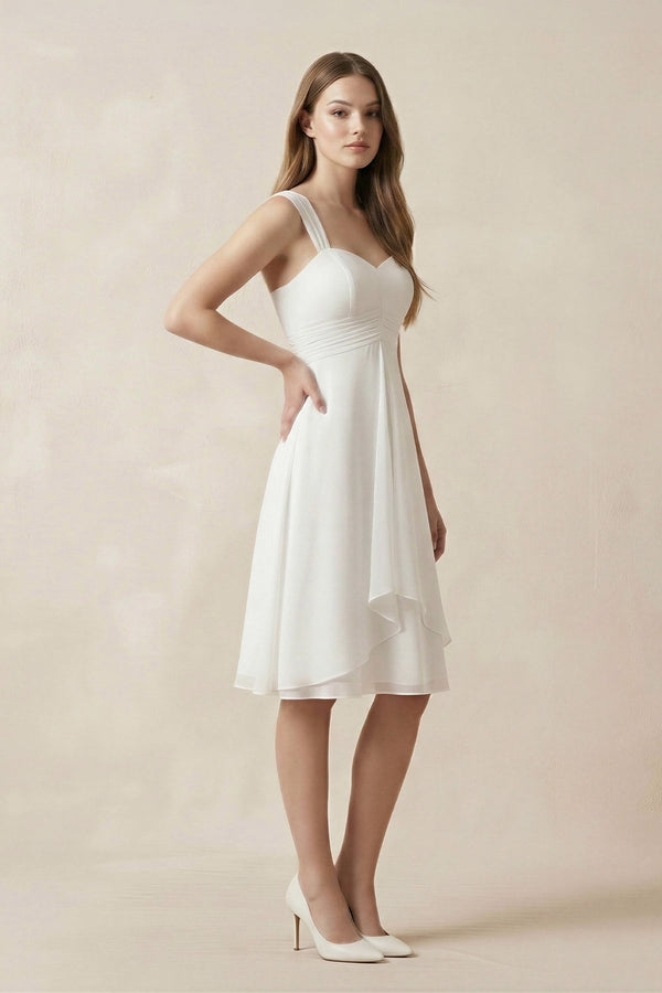 Chiffon A - Line Sweetheart Midi Wedding Dress in White - KISS BRIDAL Wedding Dresses