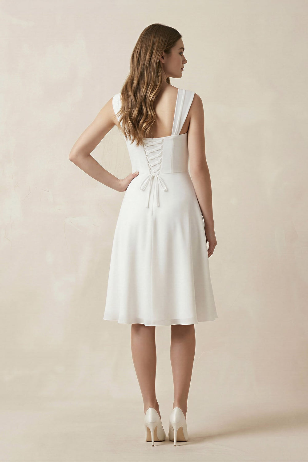Chiffon A-Line Sweetheart Midi Wedding Dress in White
