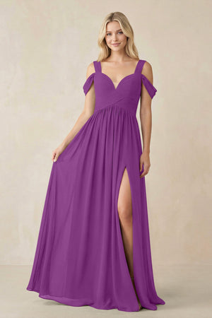 Chiffon A-Line Bridesmaid Dress with Slit  in Amethyst - KISS BRIDAL BRIDESMAID DRESSES