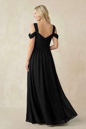 Chiffon A-Line Bridesmaid Dress with Slit  in Black - KISS BRIDAL BRIDESMAID DRESSES