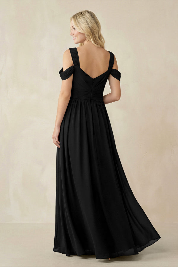Chiffon A-Line Bridesmaid Dress with Slit  in Black - KISS BRIDAL BRIDESMAID DRESSES