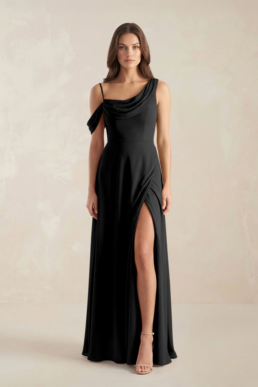 One-Shoulder Chiffon A-Line Bridesmaid Dress in Black