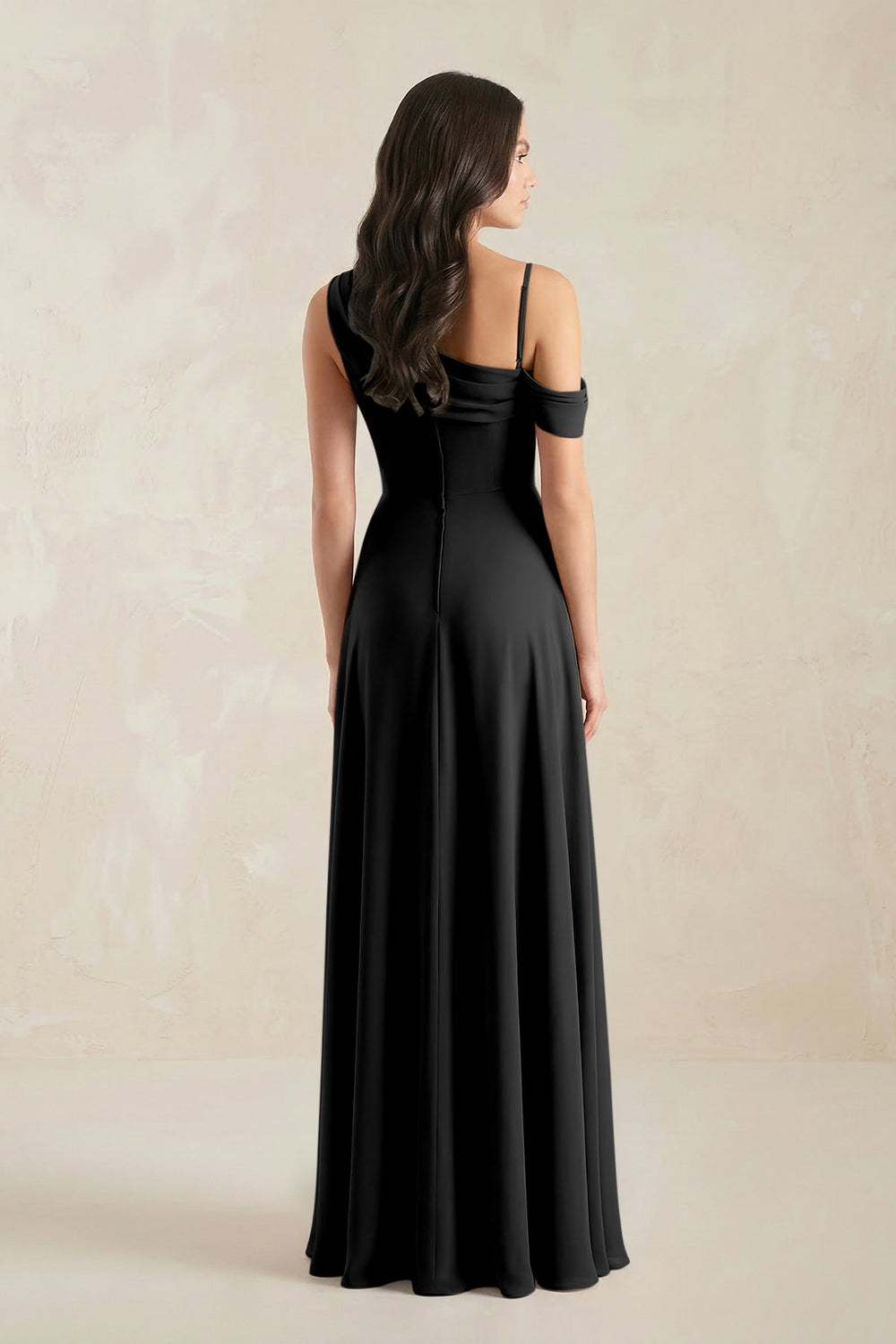 One-Shoulder Chiffon A-Line Bridesmaid Dress in Black