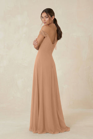 A-Line Off-the-Shoulder Chiffon Bridesmaid Dress in Bronzer - KISS BRIDAL BRIDESMAID DRESSES