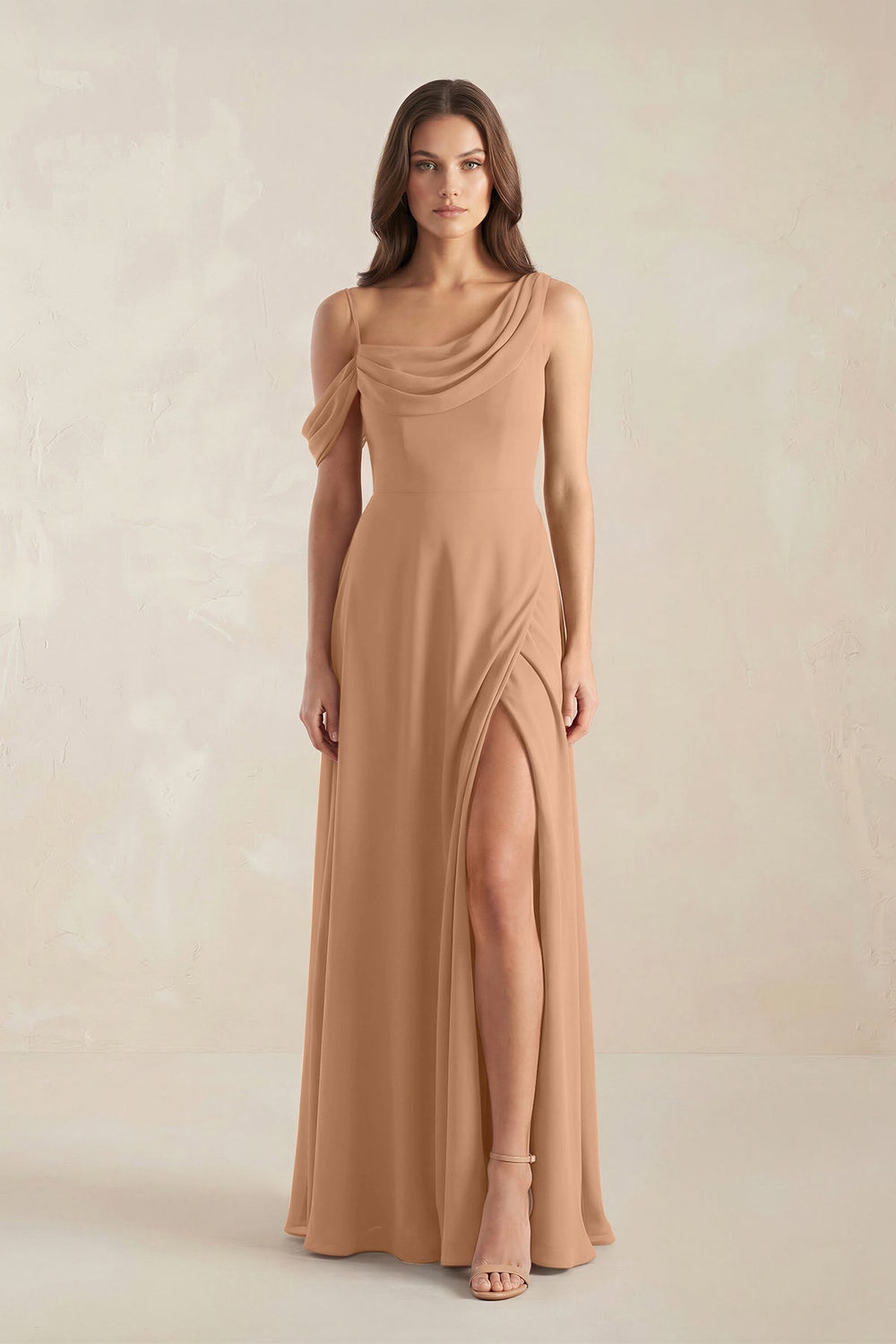 One-Shoulder Chiffon A-Line Bridesmaid Dress in Bronzer
