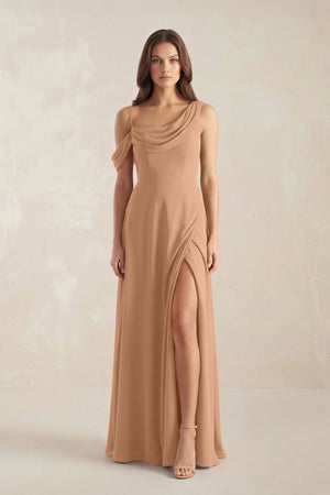 One-Shoulder Chiffon A-Line Bridesmaid Dress in Bronzer - KISS BRIDAL BRIDESMAID DRESSES