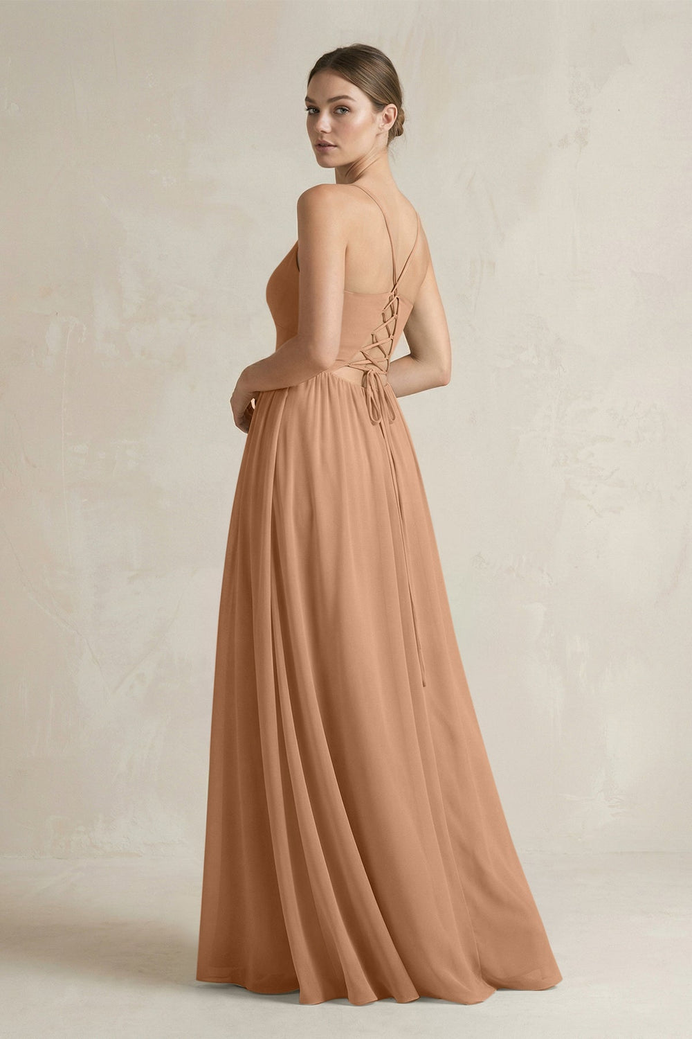 A-Line Spaghetti Strap Chiffon Bridesmaid Dress in Bronzer