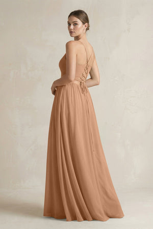 A-Line Spaghetti Strap Chiffon Bridesmaid Dress in Bronzer - KISS BRIDAL BRIDESMAID DRESSES