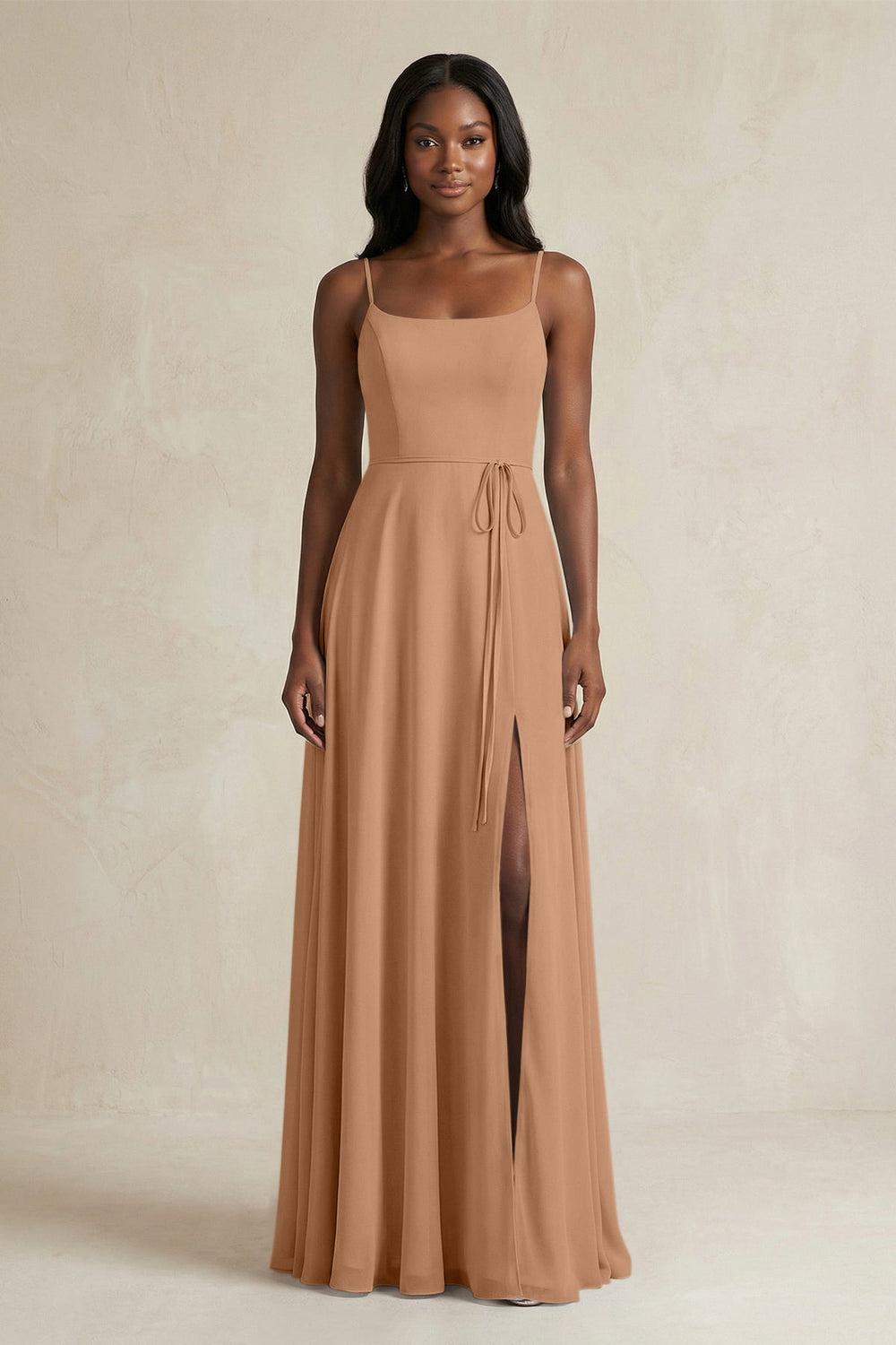 A-Line Spaghetti Straps Chiffon Bridesmaid Dress in Bronzer