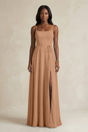 A-Line Spaghetti Straps Chiffon Bridesmaid Dress in Bronzer - KISS BRIDAL BRIDESMAID DRESSES