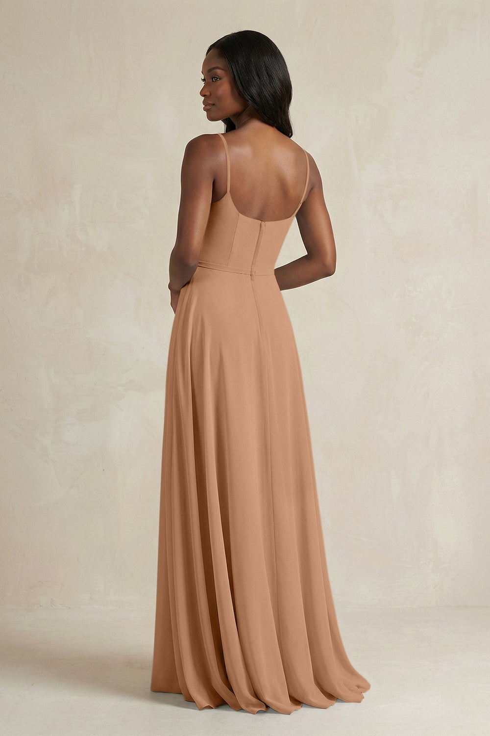 A-Line Spaghetti Straps Chiffon Bridesmaid Dress in Bronzer