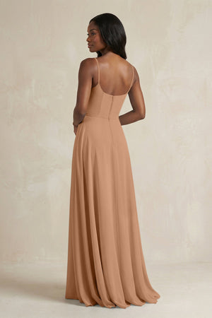 A-Line Spaghetti Straps Chiffon Bridesmaid Dress in Bronzer - KISS BRIDAL BRIDESMAID DRESSES