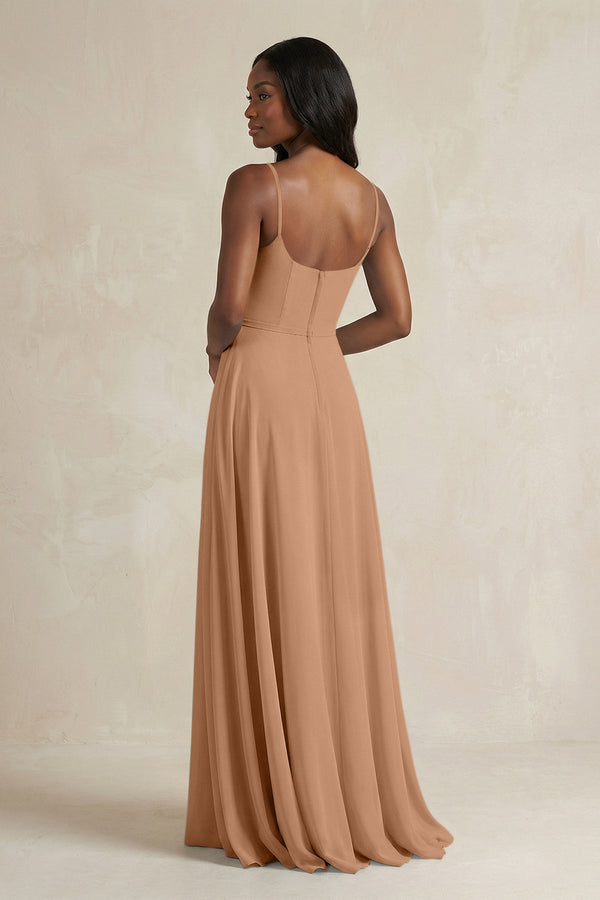 A-Line Spaghetti Straps Chiffon Bridesmaid Dress in Bronzer - KISS BRIDAL BRIDESMAID DRESSES