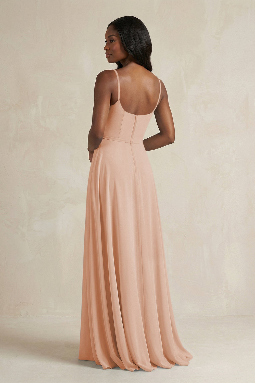 A-Line Spaghetti Straps Chiffon Bridesmaid Dress in Champagne Rose