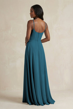 A-Line Spaghetti Straps Chiffon Bridesmaid Dress in Dark Teal - KISS BRIDAL BRIDESMAID DRESSES