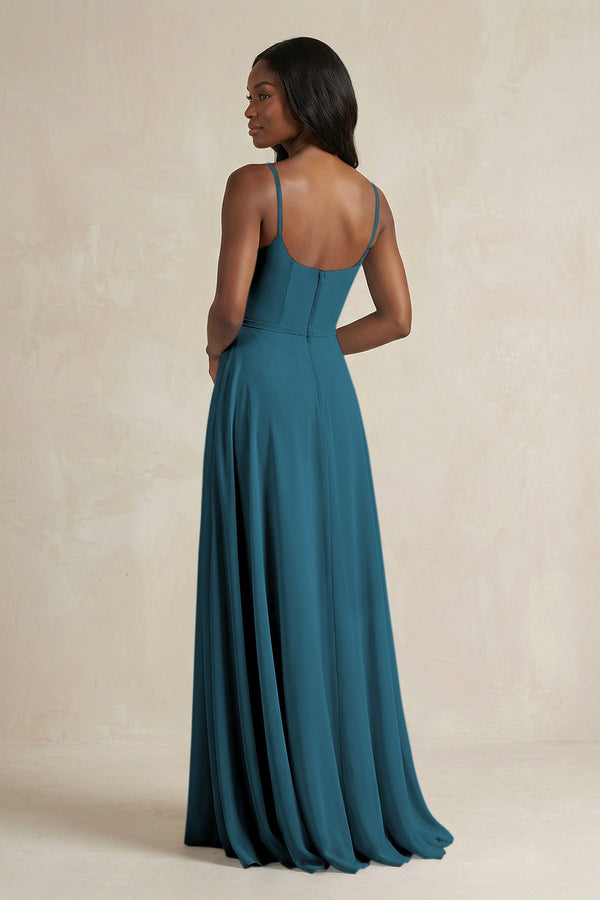 A-Line Spaghetti Straps Chiffon Bridesmaid Dress in Dark Teal - KISS BRIDAL BRIDESMAID DRESSES