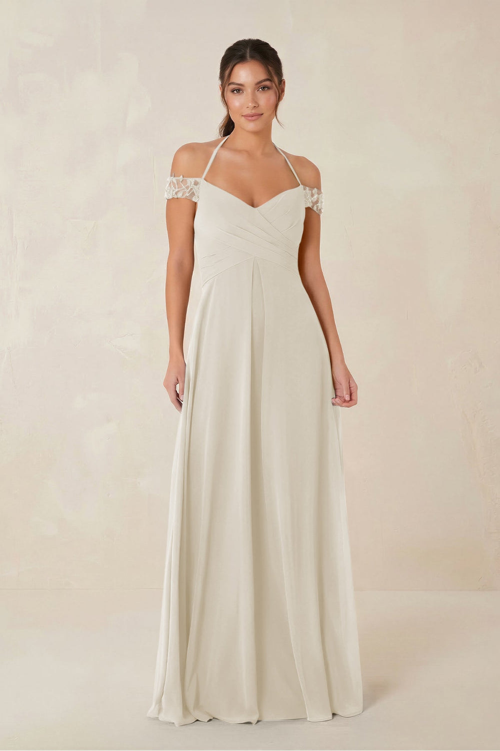 A-Line Off-the-Shoulder Chiffon Bridesmaid Dress in Dove Gray