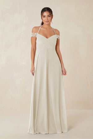 A-Line Off-the-Shoulder Chiffon Bridesmaid Dress in Dove Gray - KISS BRIDAL BRIDESMAID DRESSES