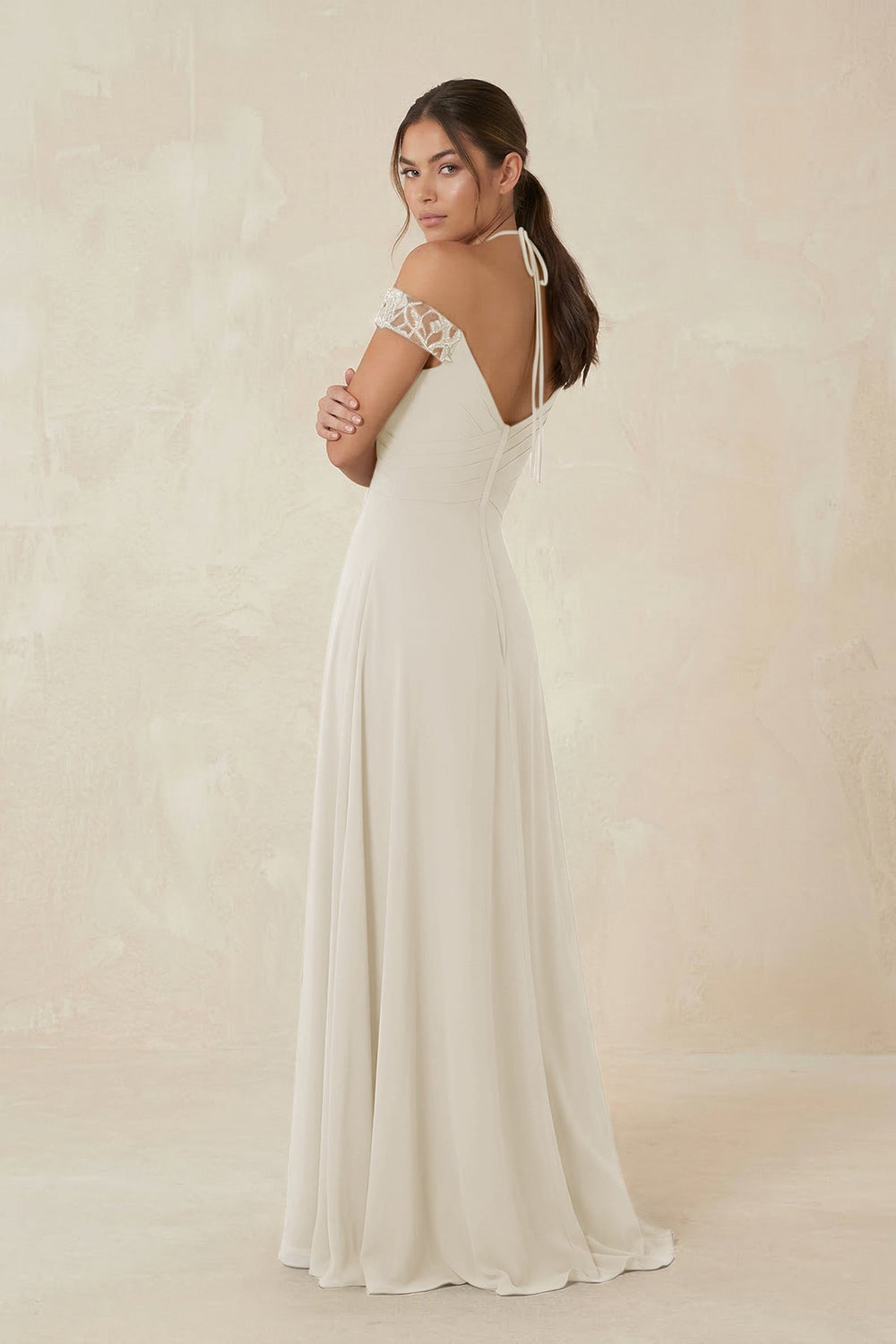 A-Line Off-the-Shoulder Chiffon Bridesmaid Dress in Dove Gray