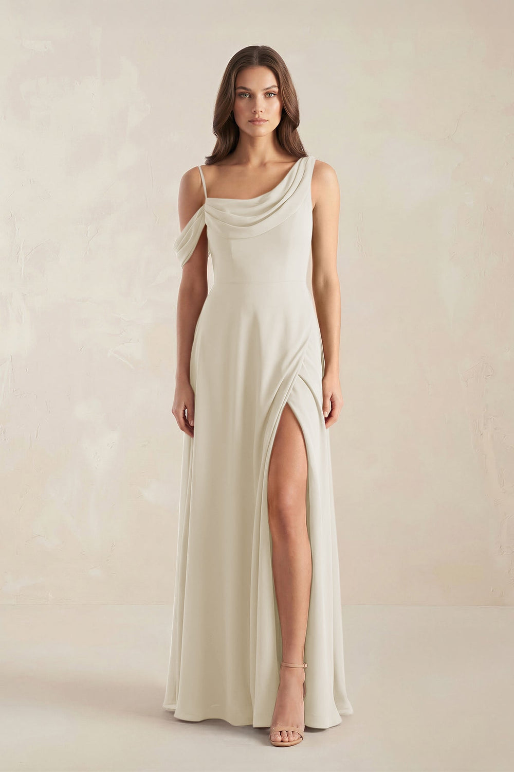 One-Shoulder Chiffon A-Line Bridesmaid Dress in Dove Gray