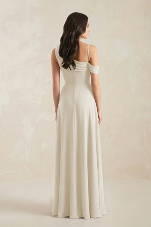 One-Shoulder Chiffon A-Line Bridesmaid Dress in Dove Gray - KISS BRIDAL BRIDESMAID DRESSES