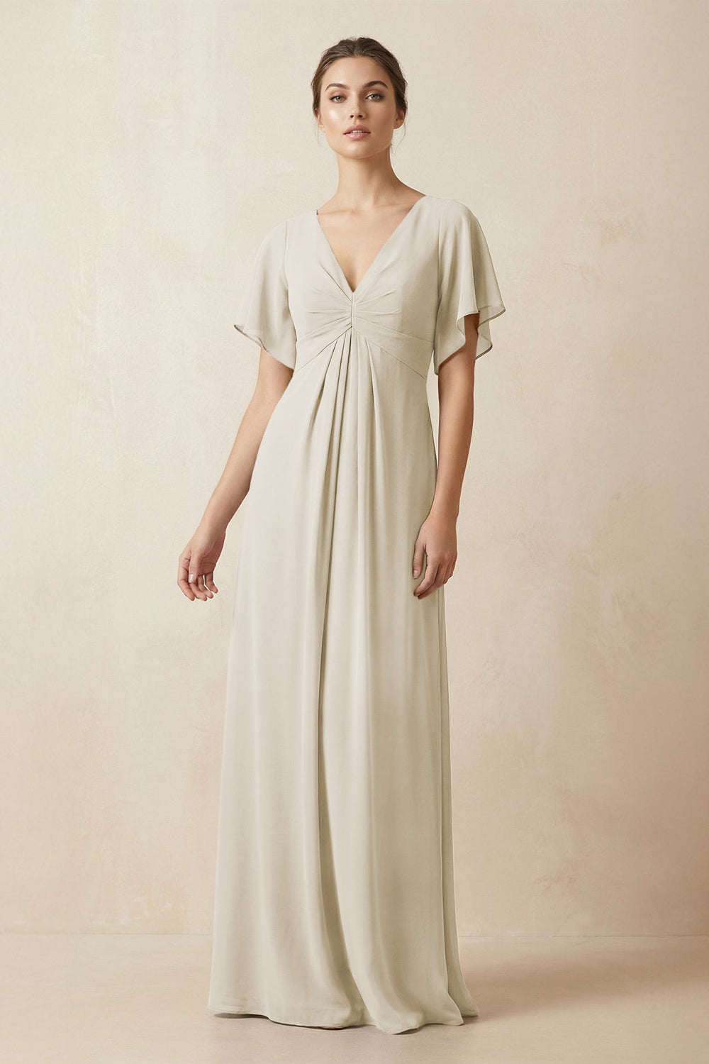 Short Sleeve V-Neck Chiffon A-Line Bridesmaid Dress in Dove Gray