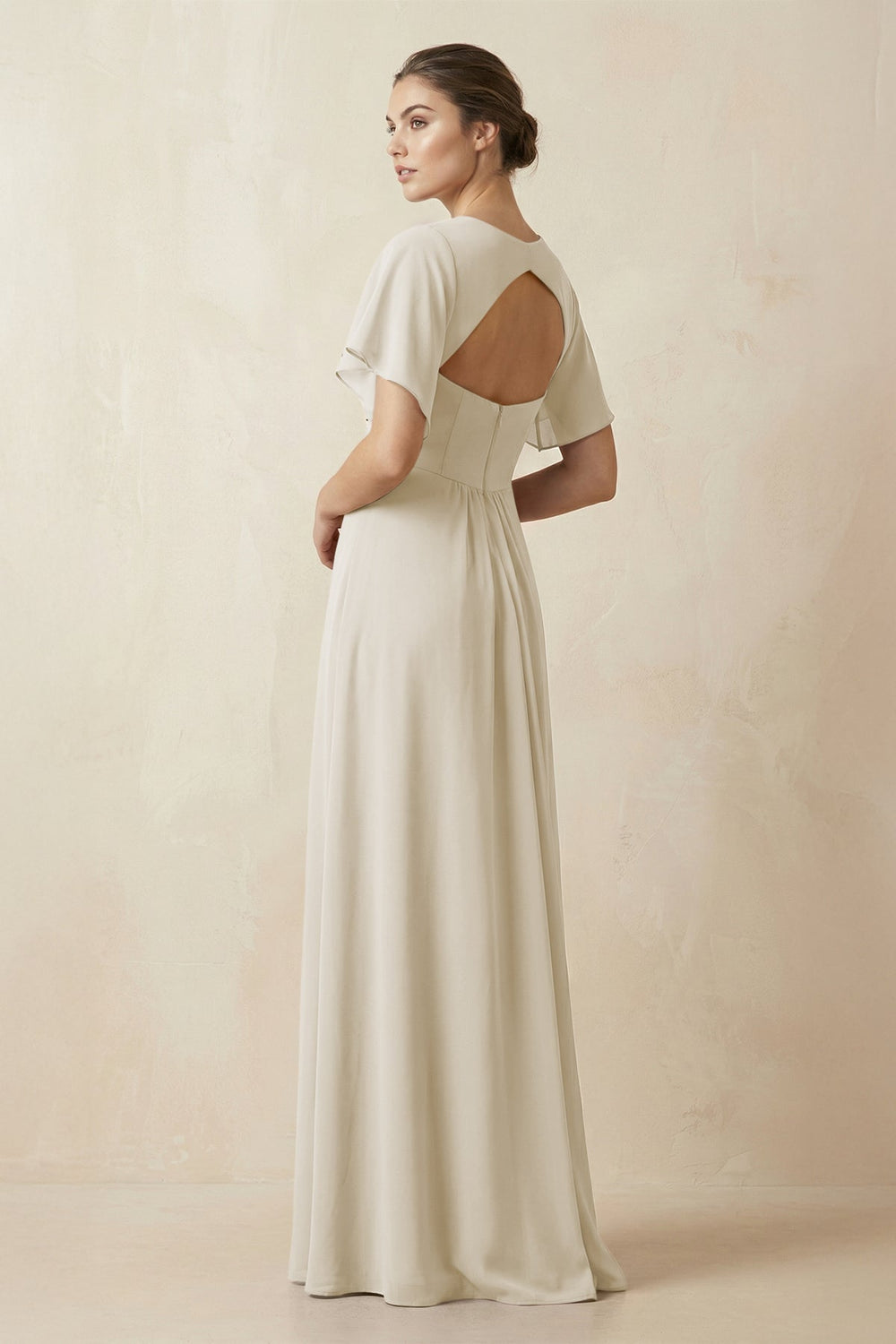 Short Sleeve V-Neck Chiffon A-Line Bridesmaid Dress in Dove Gray