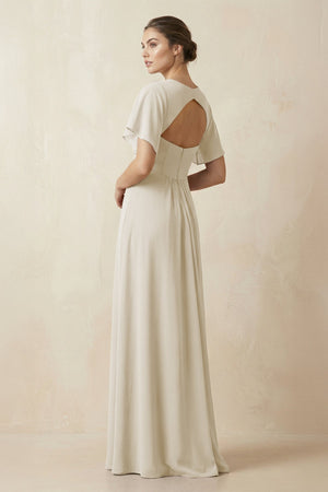 Short Sleeve V-Neck Chiffon A-Line Bridesmaid Dress in Dove Gray - KISS BRIDAL BRIDESMAID DRESSES