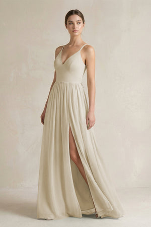 A-Line Spaghetti Strap Chiffon Bridesmaid Dress in Dove Gray - KISS BRIDAL BRIDESMAID DRESSES