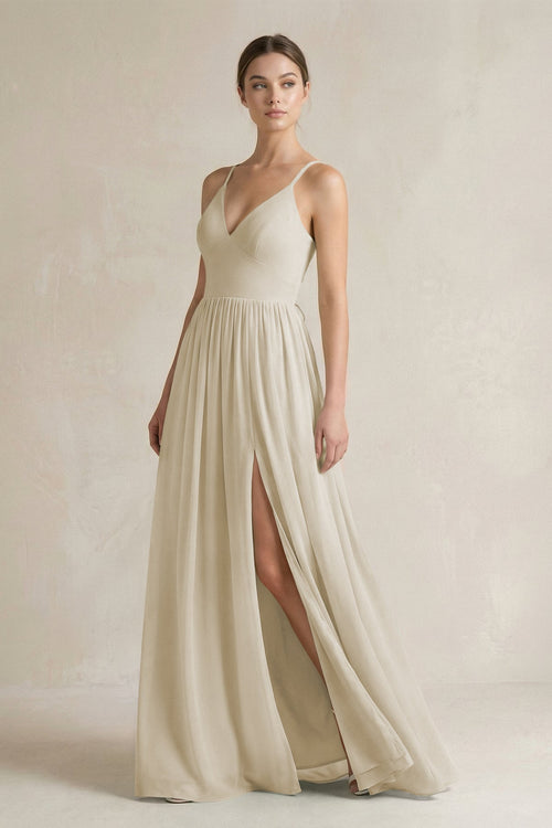 A-Line Spaghetti Strap Chiffon Bridesmaid Dress in Dove Gray - KISS BRIDAL BRIDESMAID DRESSES