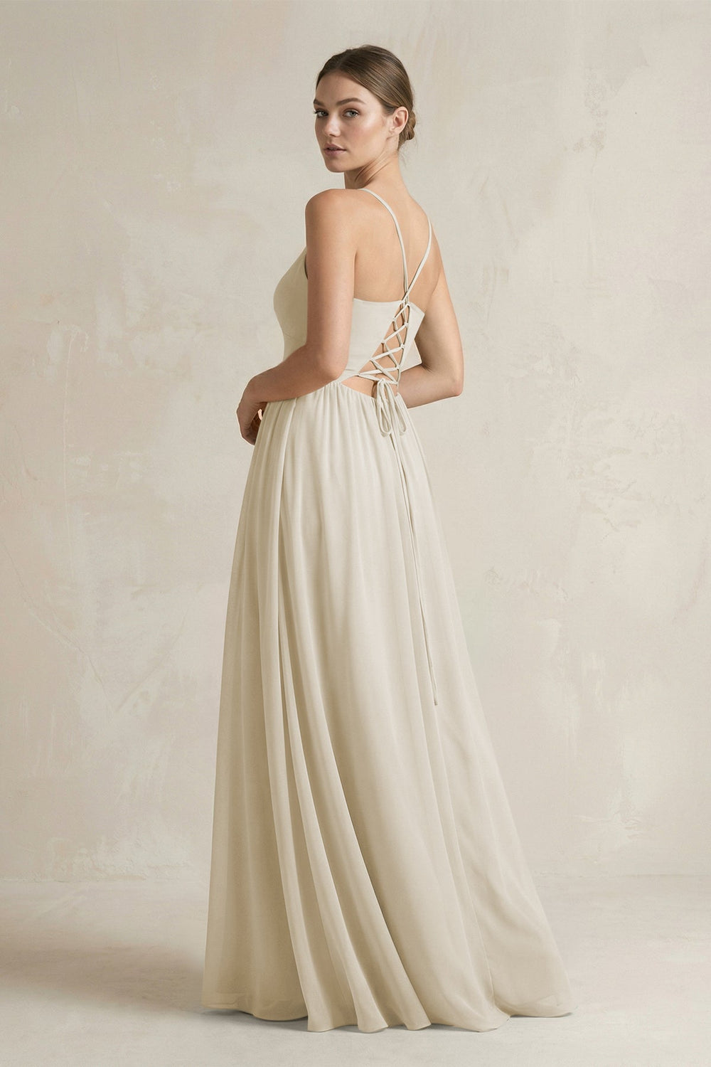 A-Line Spaghetti Strap Chiffon Bridesmaid Dress in Dove Gray
