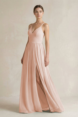 A-Line Spaghetti Strap Chiffon Bridesmaid Dress in Pale Blush - KISS BRIDAL BRIDESMAID DRESSES