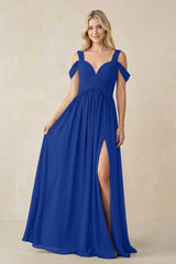 Chiffon A-Line Bridesmaid Dress with Slit  in Royal Blue - KISS BRIDAL BRIDESMAID DRESSES