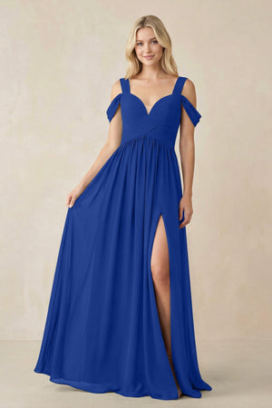 Chiffon A-Line Bridesmaid Dress with Slit  in Royal Blue - KISS BRIDAL BRIDESMAID DRESSES