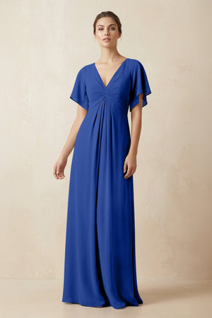 Short Sleeve V-Neck Chiffon A-Line Bridesmaid Dress in Royal Blue - KISS BRIDAL BRIDESMAID DRESSES