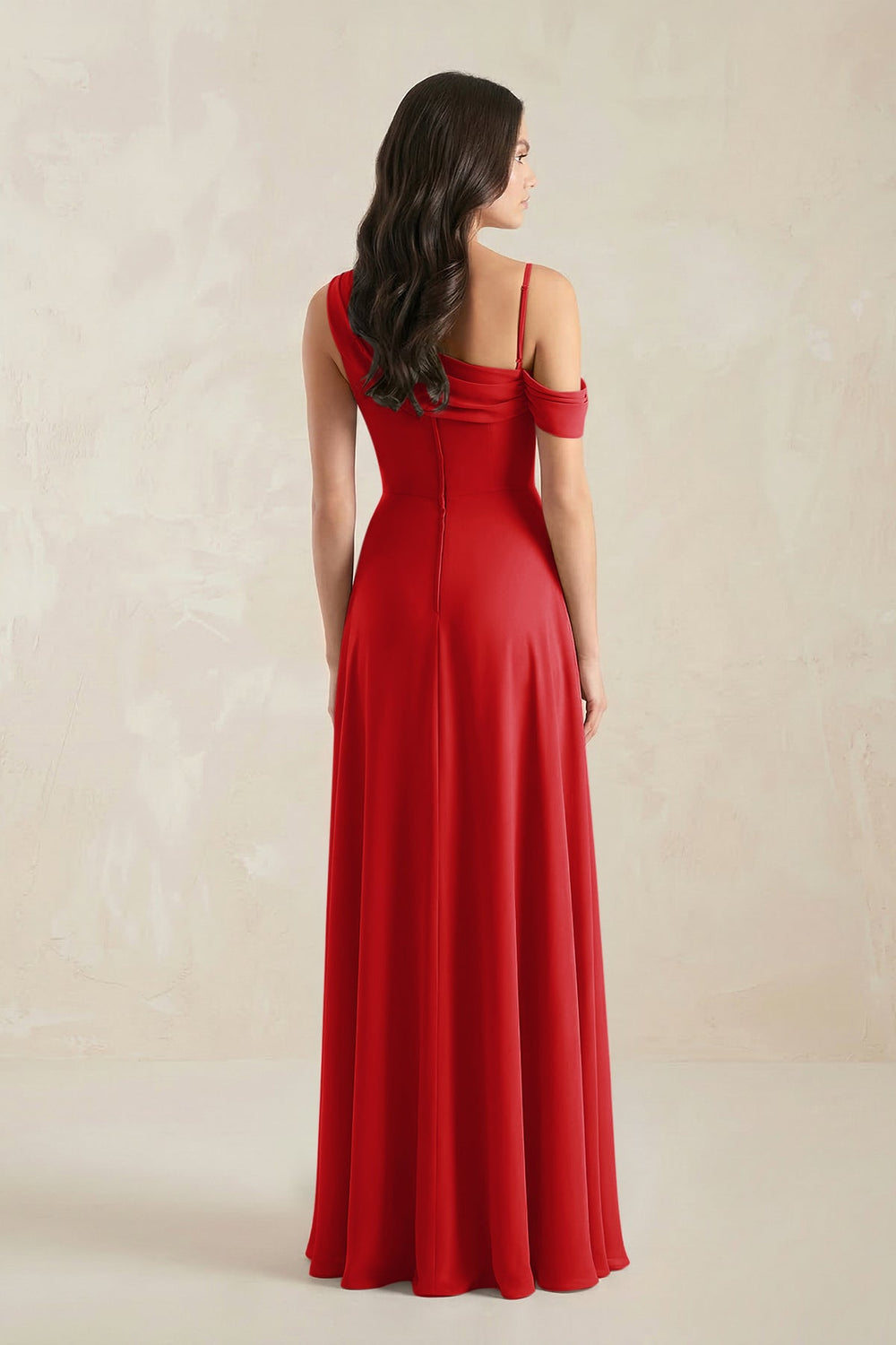 One-Shoulder Chiffon A-Line Bridesmaid Dress in Ruby Red