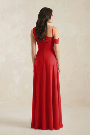 One-Shoulder Chiffon A-Line Bridesmaid Dress in Ruby Red - KISS BRIDAL BRIDESMAID DRESSES