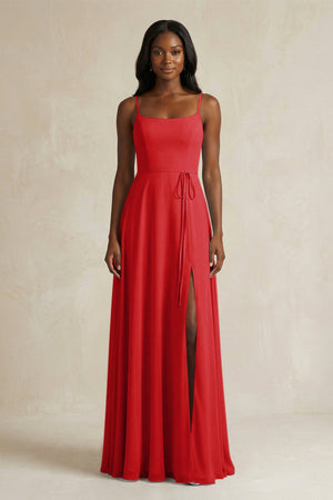 A-Line Spaghetti Straps Chiffon Bridesmaid Dress in Ruby Red - KISS BRIDAL BRIDESMAID DRESSES