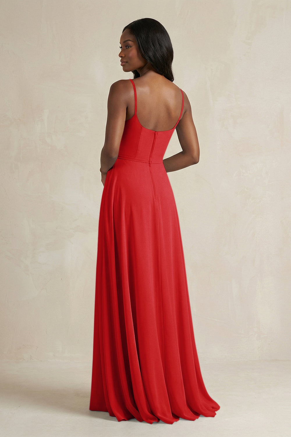 A-Line Spaghetti Straps Chiffon Bridesmaid Dress in Ruby Red