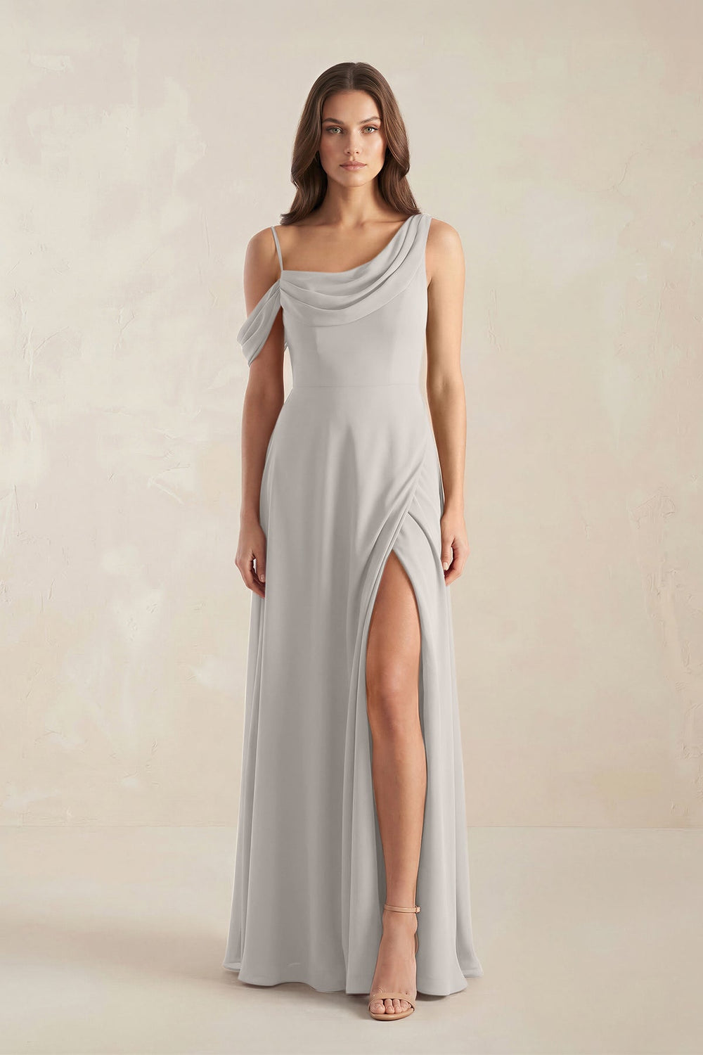 One-Shoulder Chiffon A-Line Bridesmaid Dress in Silver