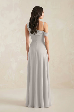 One-Shoulder Chiffon A-Line Bridesmaid Dress in Silver - KISS BRIDAL BRIDESMAID DRESSES