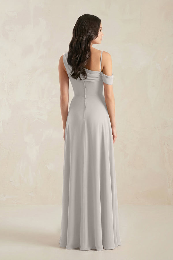 One-Shoulder Chiffon A-Line Bridesmaid Dress in Silver - KISS BRIDAL BRIDESMAID DRESSES