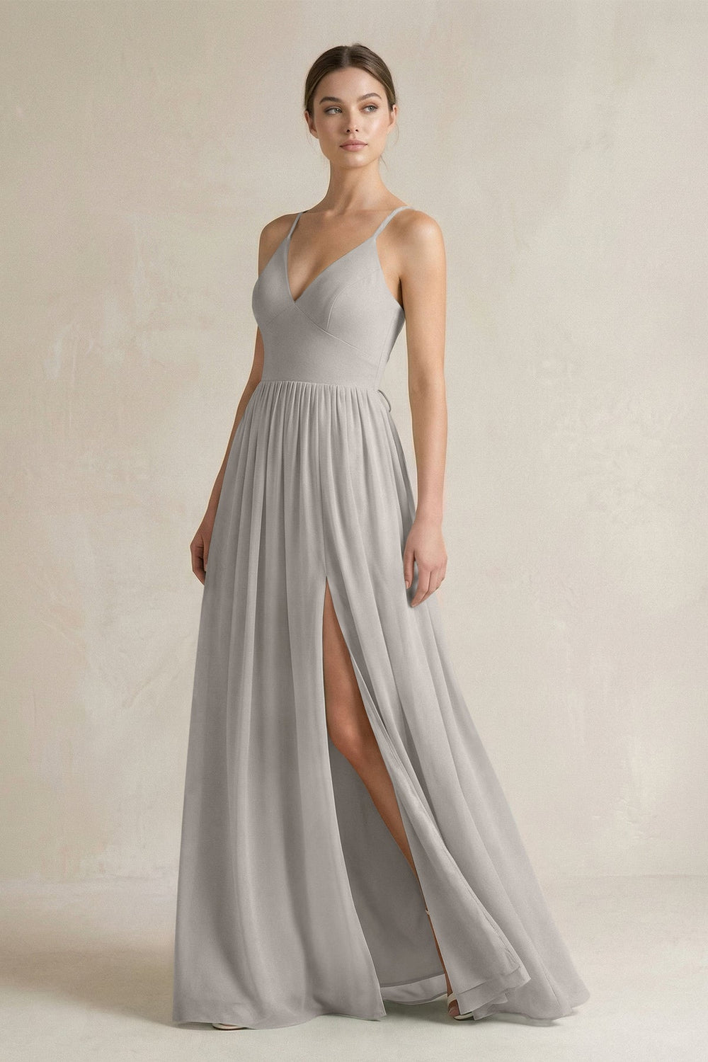 A-Line Spaghetti Strap Chiffon Bridesmaid Dress in Silver