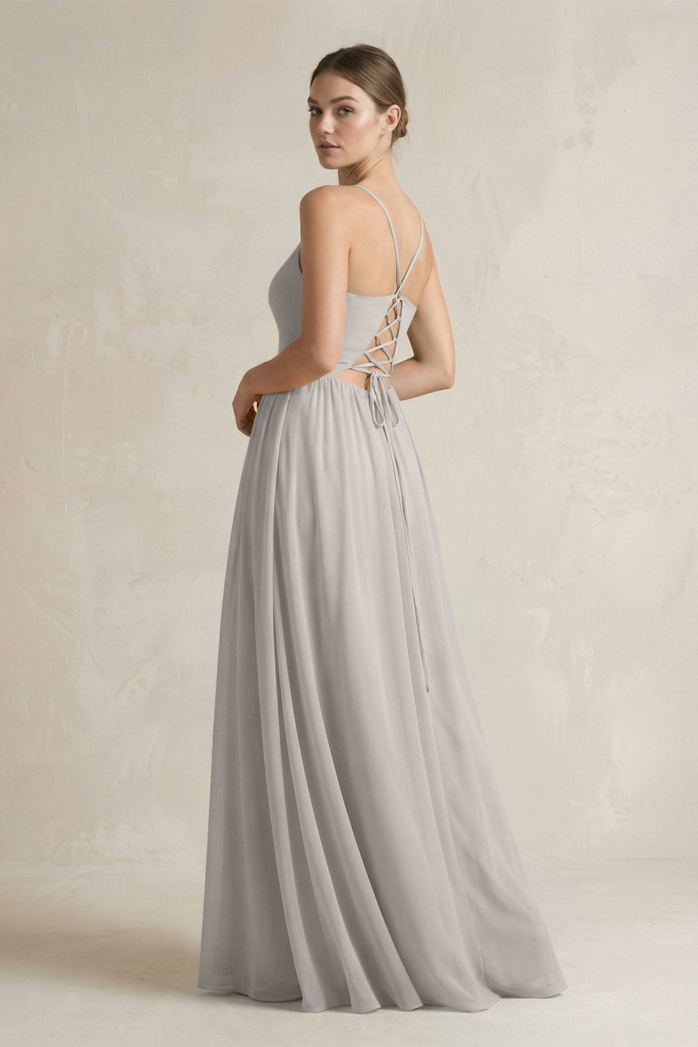 A-Line Spaghetti Strap Chiffon Bridesmaid Dress in Silver