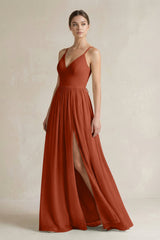 A-Line Spaghetti Strap Chiffon Bridesmaid Dress in Spice - KISS BRIDAL BRIDESMAID DRESSES