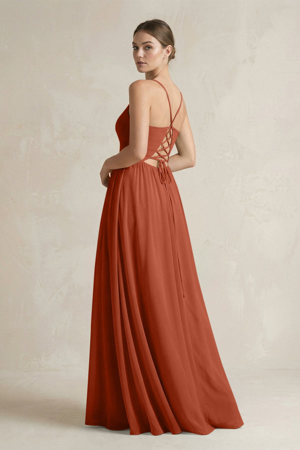 A-Line Spaghetti Strap Chiffon Bridesmaid Dress in Spice - KISS BRIDAL BRIDESMAID DRESSES