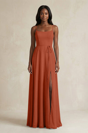 A-Line Spaghetti Straps Chiffon Bridesmaid Dress in Spice - KISS BRIDAL BRIDESMAID DRESSES