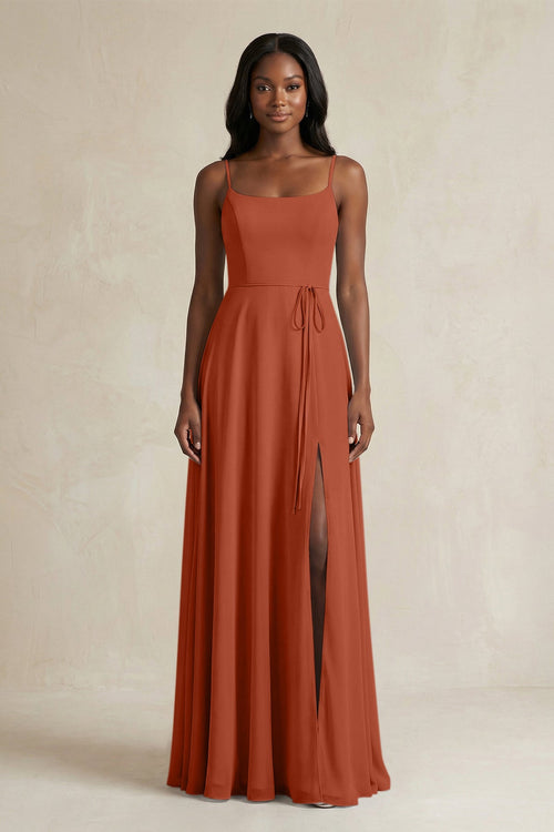 A-Line Spaghetti Straps Chiffon Bridesmaid Dress in Spice - KISS BRIDAL BRIDESMAID DRESSES