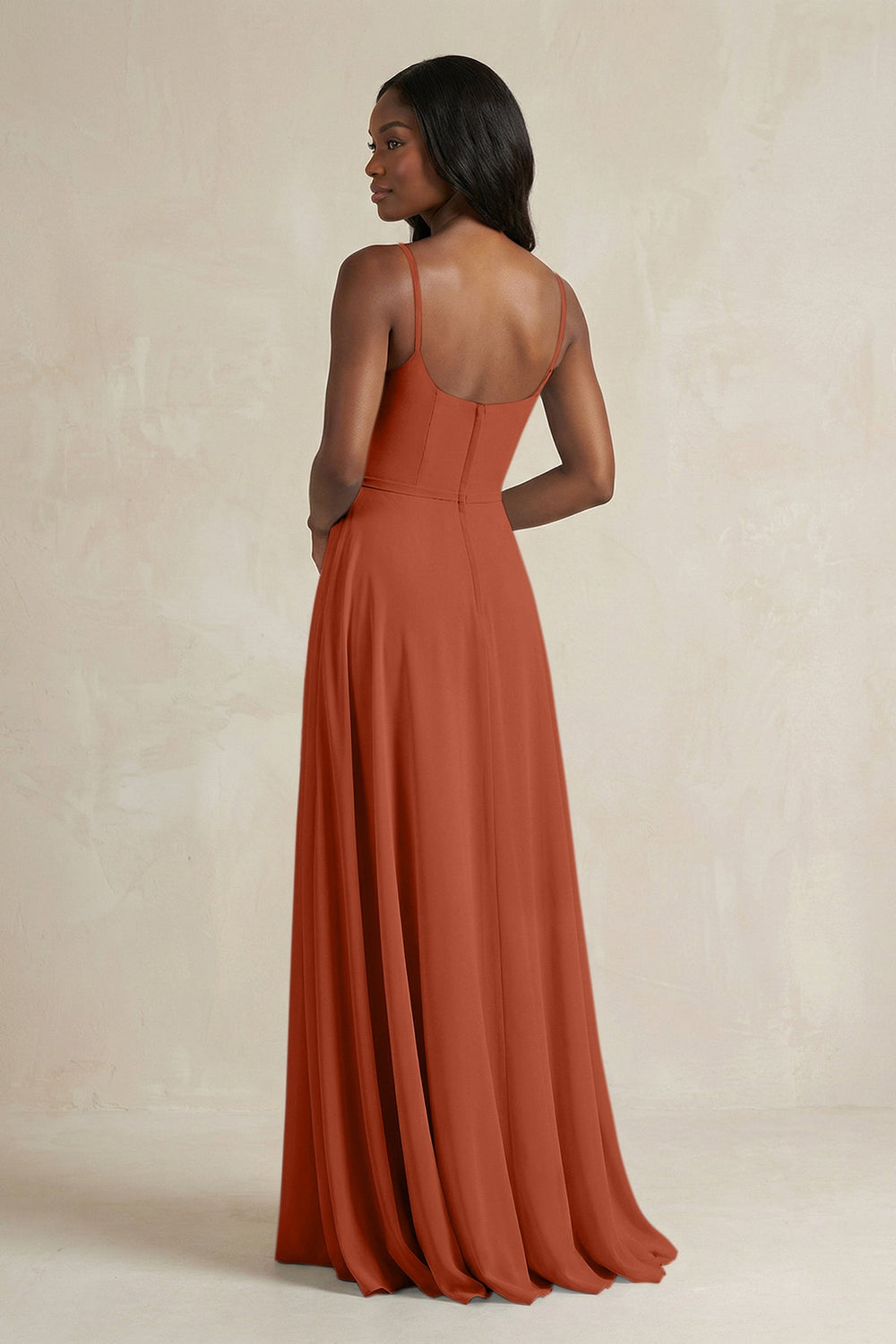 A-Line Spaghetti Straps Chiffon Bridesmaid Dress in Spice