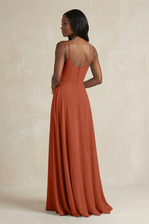 A-Line Spaghetti Straps Chiffon Bridesmaid Dress in Spice - KISS BRIDAL BRIDESMAID DRESSES
